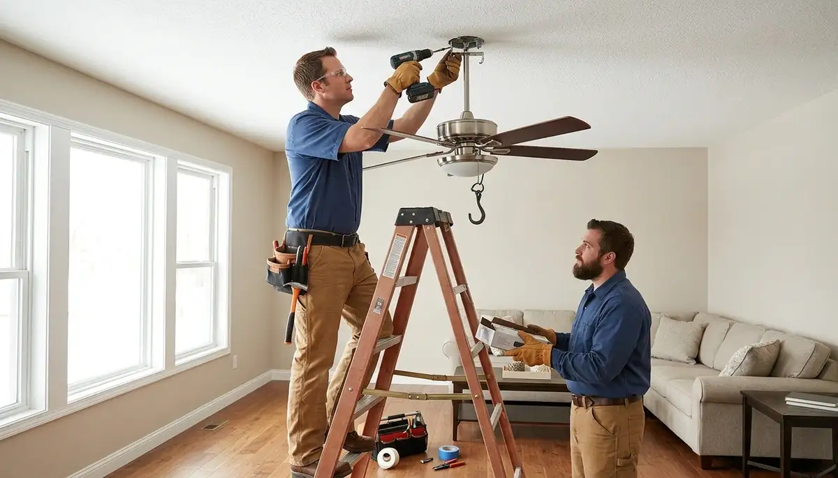 Sarasota, FL electrician installing ceiling fan wiring in a residential home