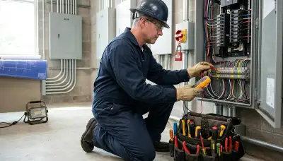 Electrician diagnosing panel and wiring issues in a Sarasota, FL home