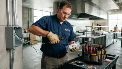 Electrician installing GFCI circuit protection in a Sarasota, FL home