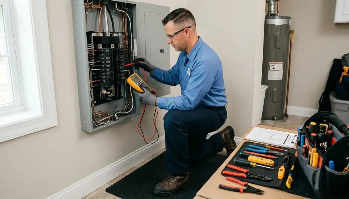 Electrician performing a home electrical inspection in Sarasota, FL