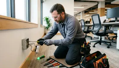 Electrician repairing a residential electrical outlet in Sarasota, FL